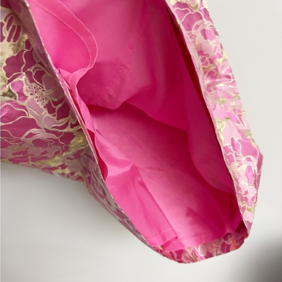 Lilly Pulitzer Silk Raya Dress Pink Gold Jacquard Mini Strapless Sweetheart Sz 8 - Picture 7 of 10